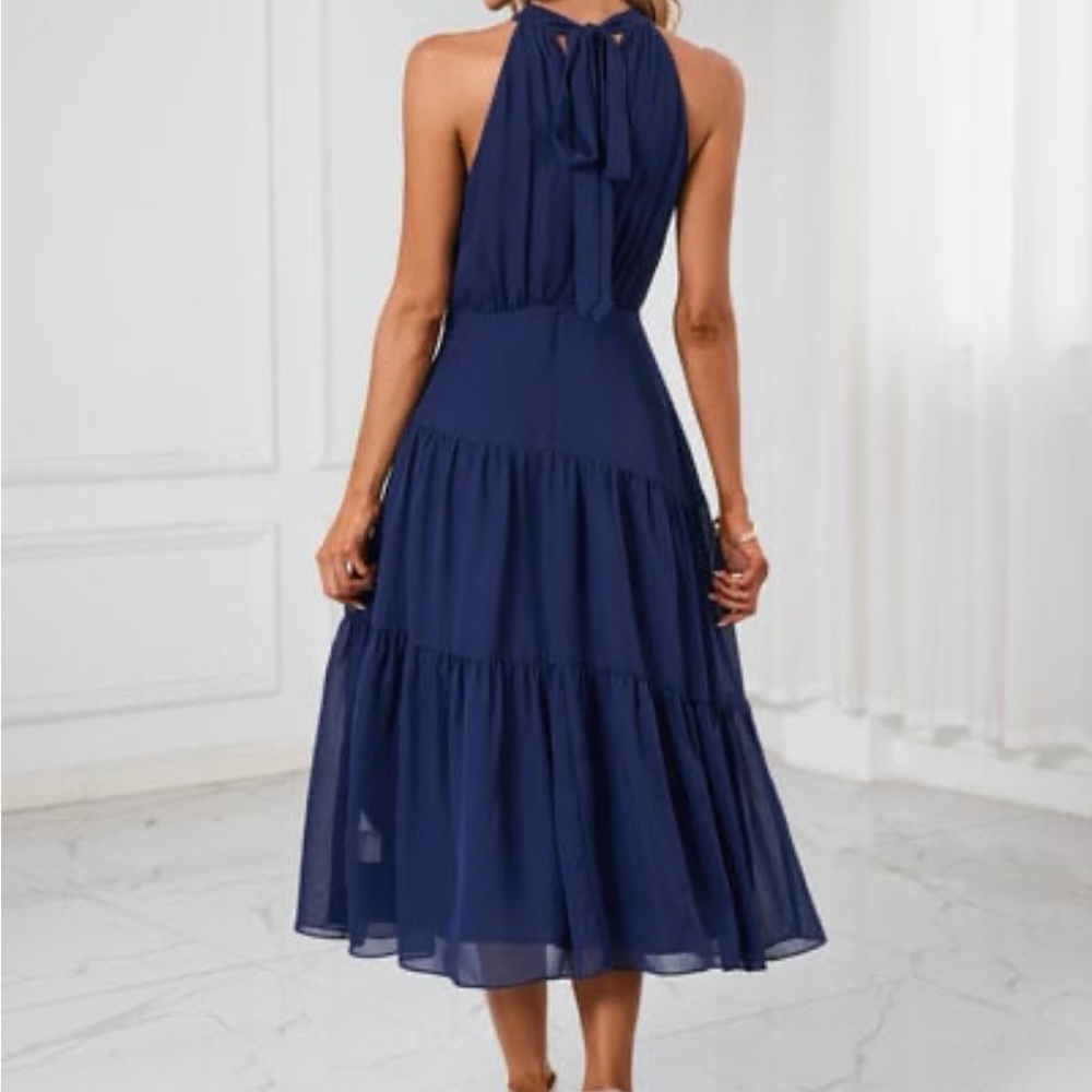 Elegant Navy Blue Halter Maxi Dress - Picture 3 of 9